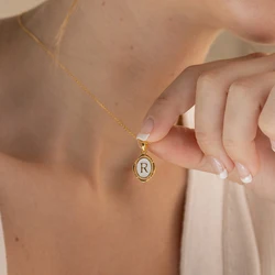 26 Letters Stainless Steel Initial Necklaces Round Pendant Spiritual Amulet Neck Chain Choker Women Jewelry Gifts