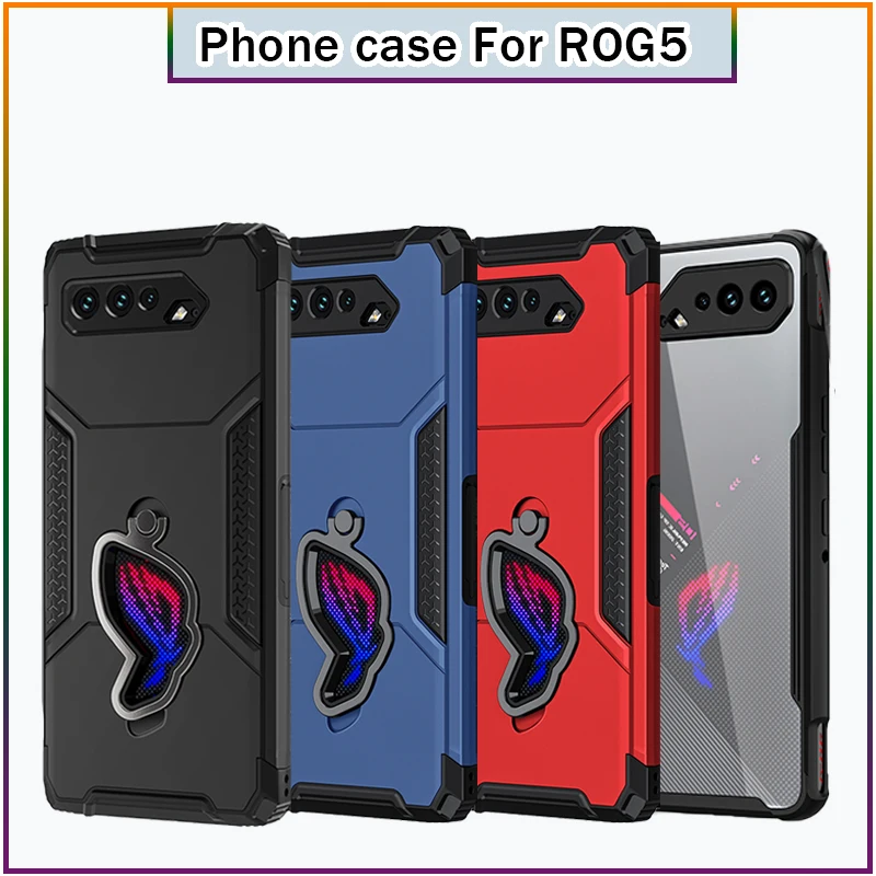 

Phone Case for Asus ROG Phone 5 Series, Shockproof Armor Cover with Ring Stand & Dust Plug, Protective Gaming Phone Case