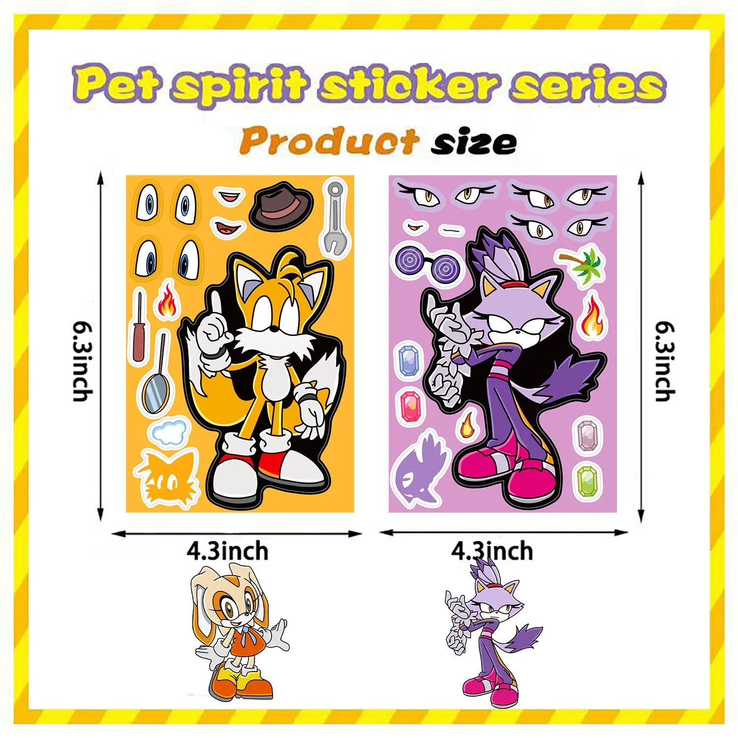 8 Sheets Anime Sonic The Hedgehog Puzzle Stickers Kawaii Make A Face Book Stickers Cute Cartoon DIY Funny Sticker Toy Kids Gift