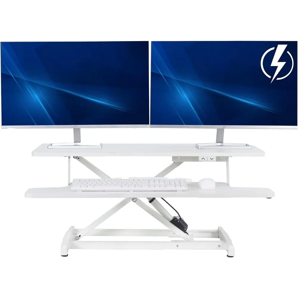 

36 Electric Height-Adjustable Desk Riser, Dual Monitor & Laptop Workstation with Spacious Keyboard Tray, White
