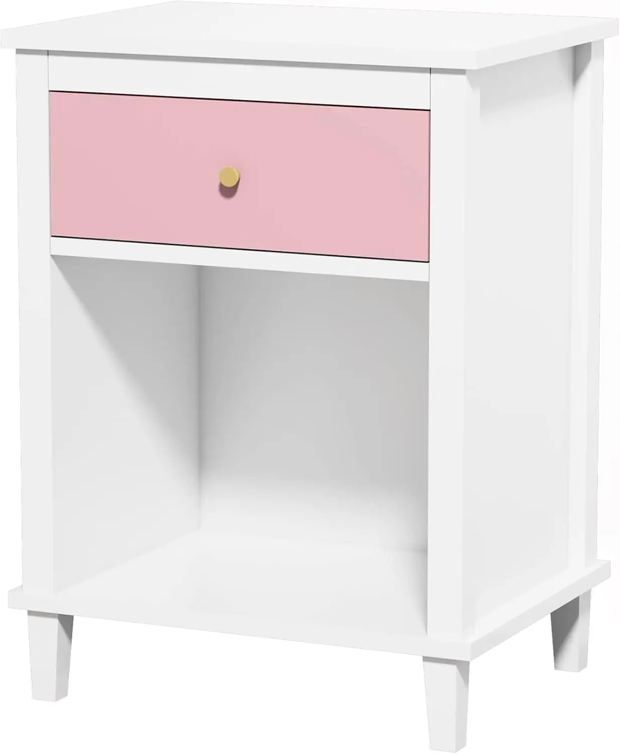 Drawer One Shelf,End Table for Bedroom,Bed Side Table for Kids, Adults,Guest Room Children’s Room,Easy Assembly(Pink)