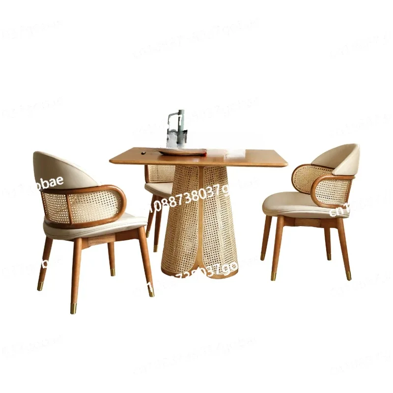 ZF solid wood dining table household small apartment creative rattan square dining table minimalist ash wood