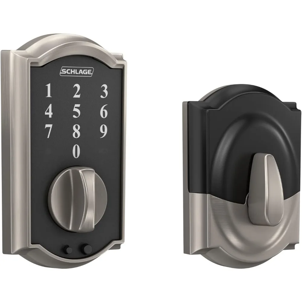 Schlage BE375 CAM 619 Touch Camelot Deadbolt, Electronic Keyless Entry Lock, Satin Nickel