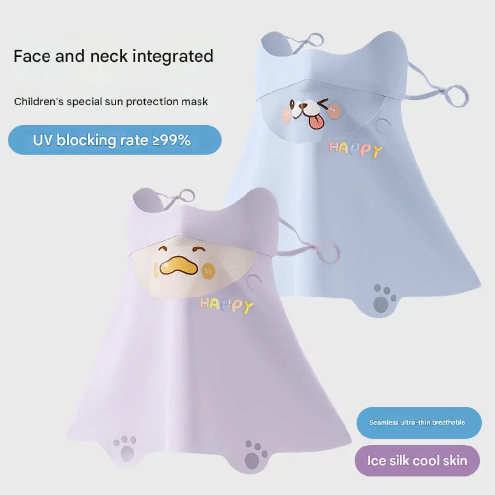 

Cute Ice Silk Children Sun Protection Mask Neck Protection UPF50+ Anti-UV Neck Scarf Breathable 3D Sunshade Face Mask Summer