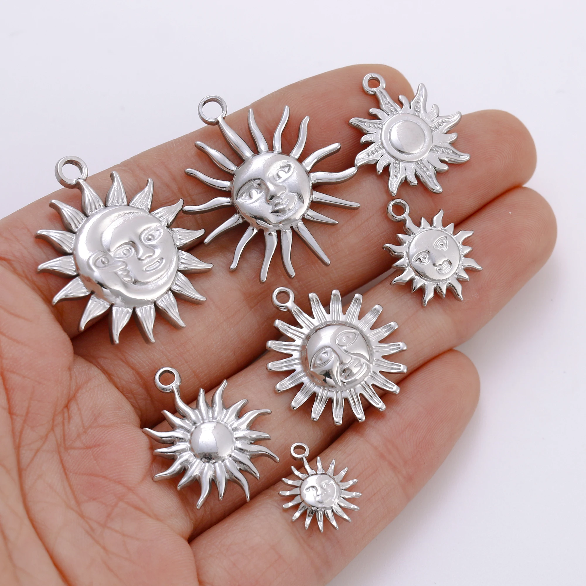 3pcs Stainless Steel Casting Sun Moon Charms Sunburst Pendant Used Women Making Earrings Necklace Bracelet Jewelry Accessories