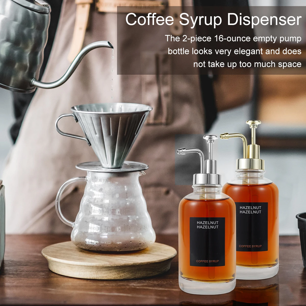 2pcs 500ml Clear Glass Coffee Syrup Dispenser Coffee Syrup Container Minimalist Syrup Bottle Portable Home Soap Dispenser Bottle