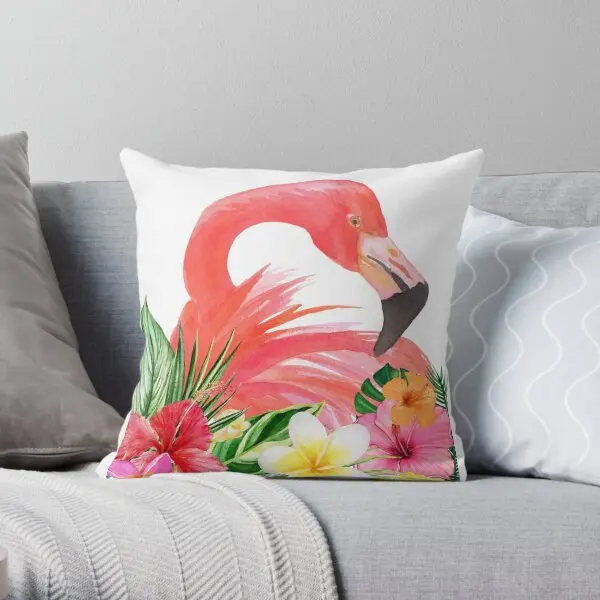 

Colorful Tropical Floral Flamingo Printing Throw Pillow Cover Square Fashion Hotel Throw Soft Pillows not include One Side