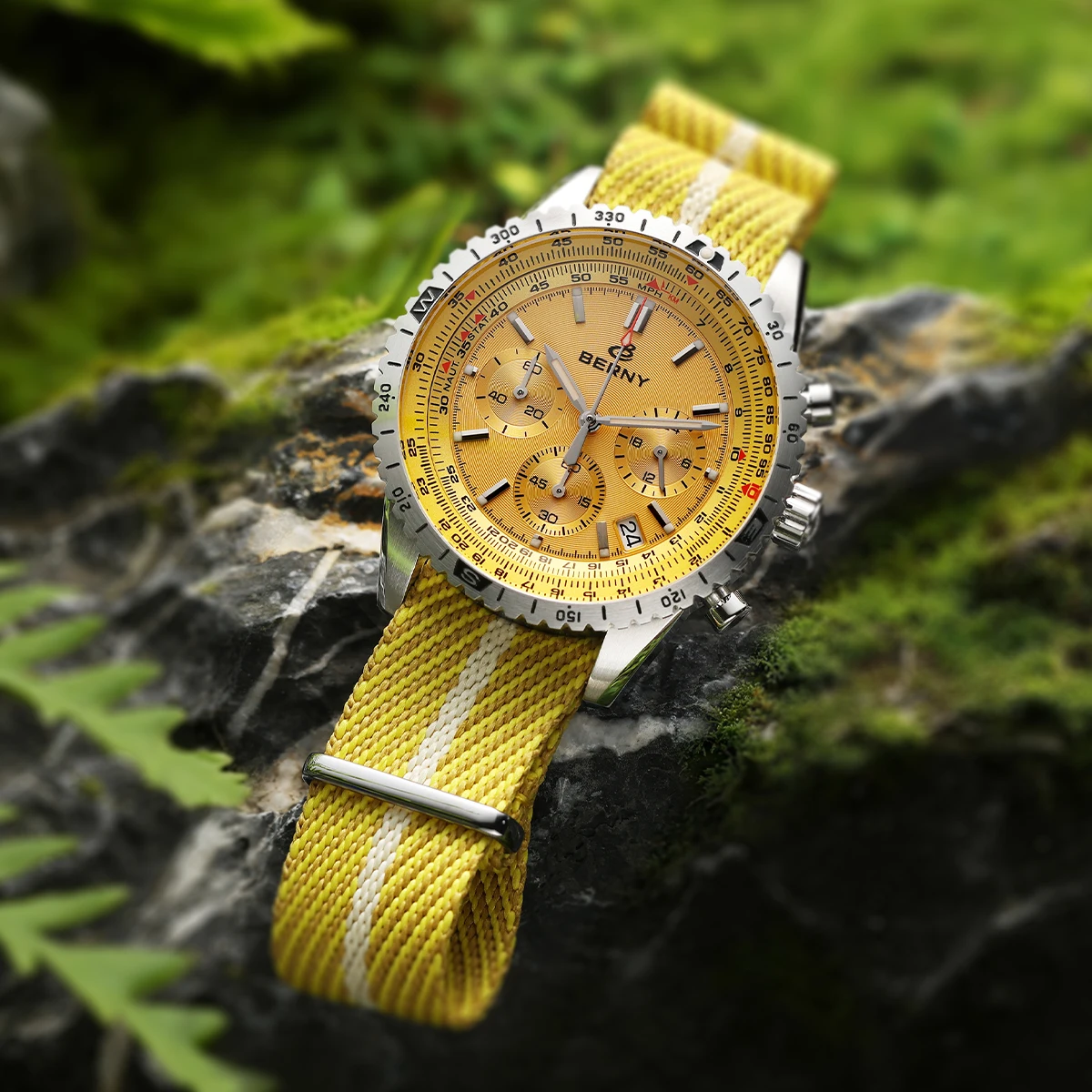 BERNY Chronographen-Uhren für Herren, superleuchtende, multifunktionale Quarz-Herrenuhr mit Datum, Saphir-Nylonarmband – Detail 15