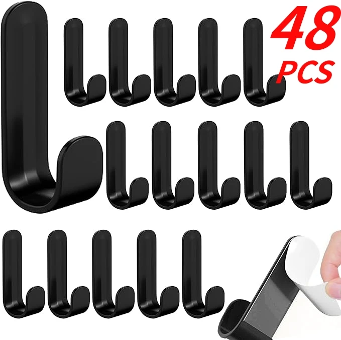 48/6PCS Self Adhesive Wall Hook Strong Without Drilling Coat Bathroom Door Kitchen Towel Hanger Hooks Home Storage Accessories