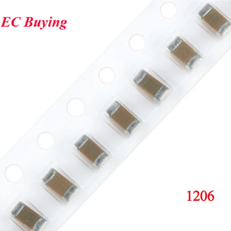 100 szt. kondensatorów ceramicznych SMD 1206 3216 1NF 2.2NF 10NF 22NF 100NF 1uF 2.2uF 4.7uF 10uF 22uF 47uF 100uF 6.3V 10V 16V 25V 50V