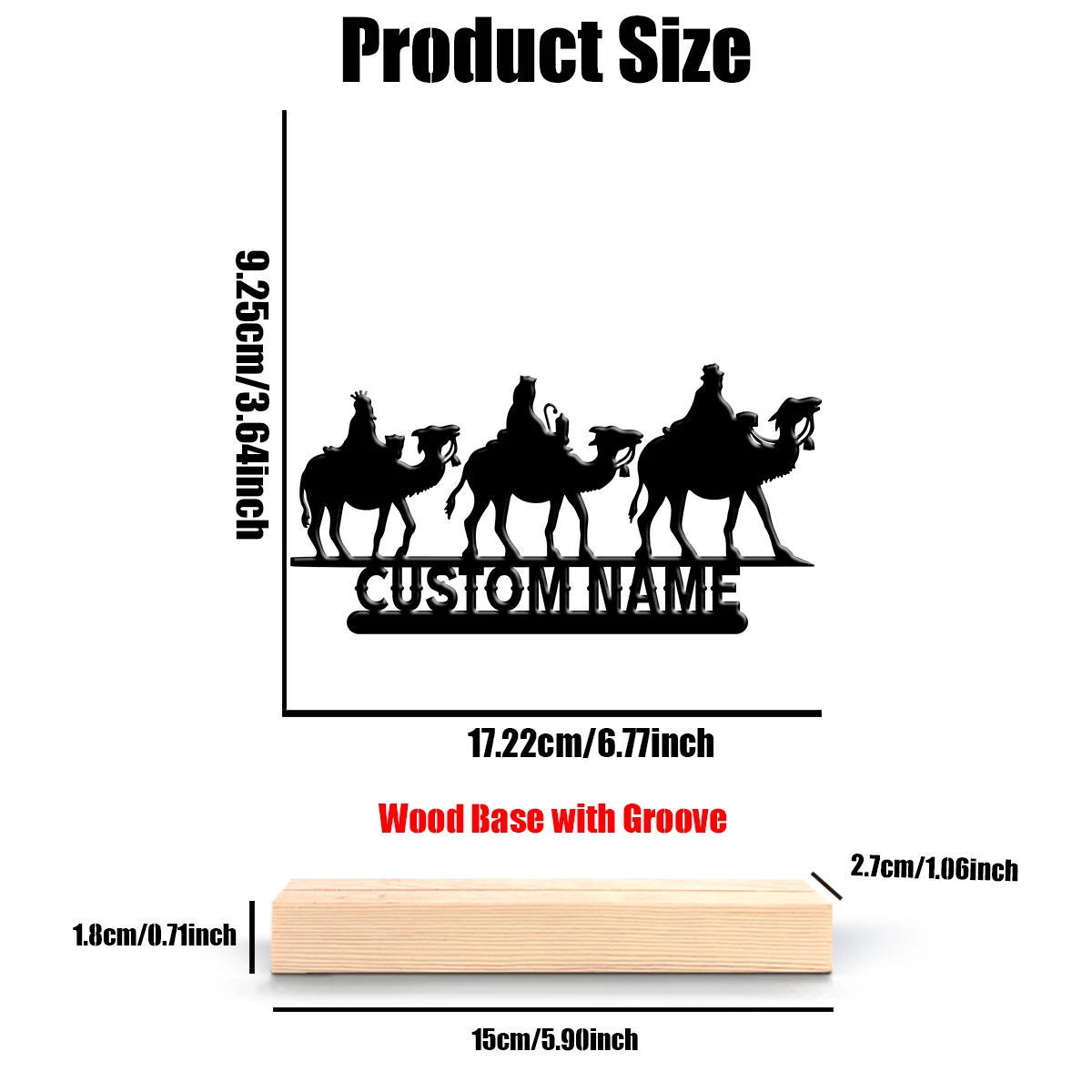1pc Customizable Metal Desktop Ornaments Customizable Content With Wooden Base Art Decoration, Desktop Decoration view 4