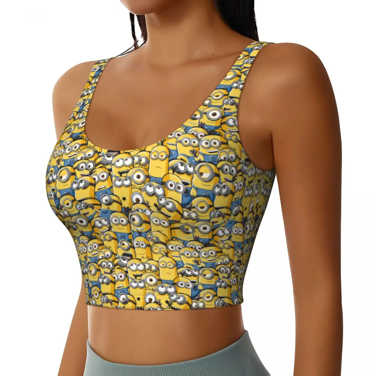 Custom Minions Anime High Impact Sports Bras Women's Cartoon Minion Seamless Workout Running Crop Tank Tops