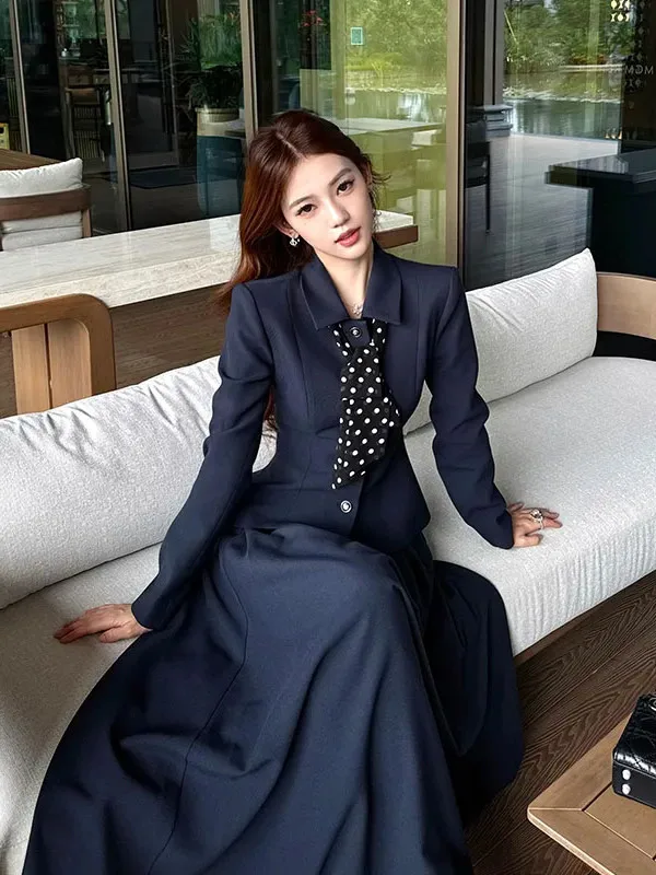 

Korean Style Long Sleeve Suit Set for Women High Waist Skirt Office Wear Autumn Fashion Two-Piece Ensemble College Style