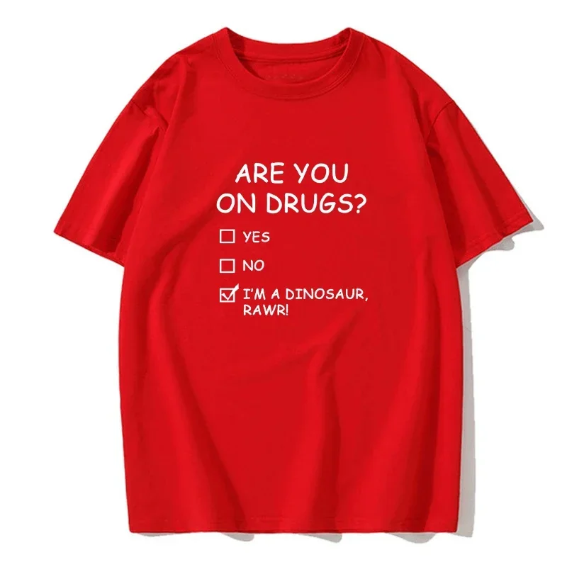 Men's Summer T-shirt Are You on Drugs Dinosaur Club Rave Edm Letter Print O-Neck Summer Casual Fun Breathable T-shirt