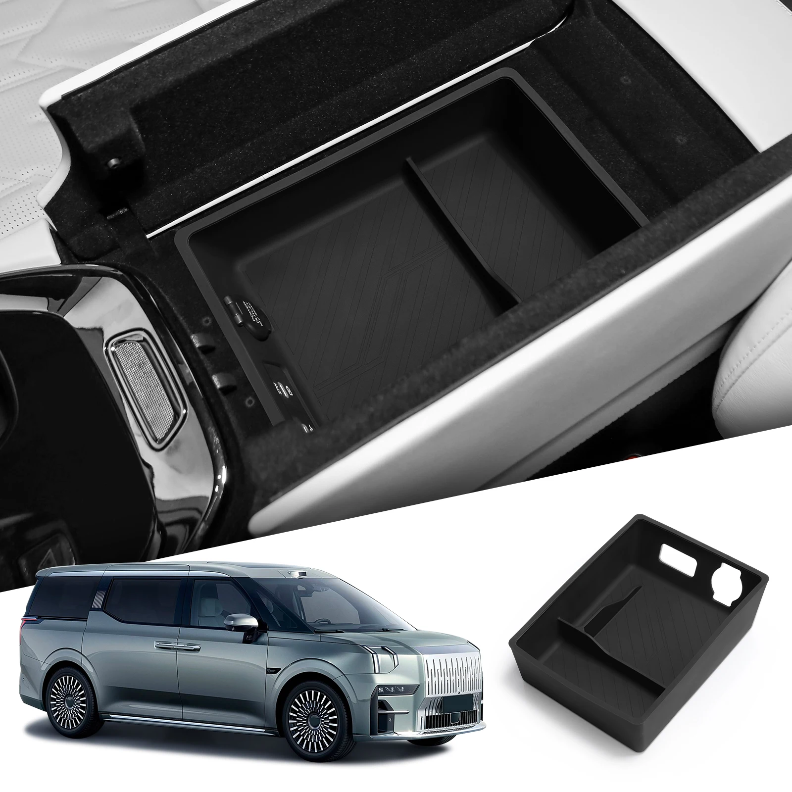 

for ZEEKR 009 2025 2024 Center Console Armrest Storage Box Silicone Car Tray Organizers Accessories Tidying Black