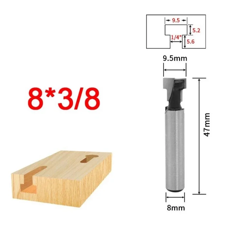 8mm Shank T-Slot Frez do dziurkowania od klucza Frez do drewna Frez z węglików spiekanych do drewna Śruba sześciokątna T-Track Frez do rowków 3szt.