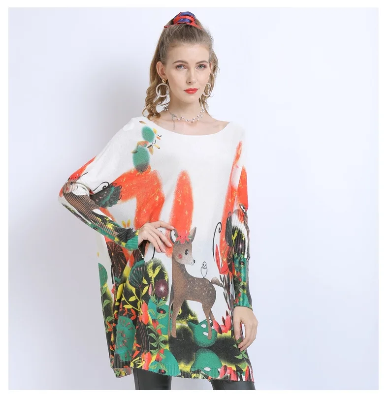 

Trendy Giraffe Print Oversized Sweater Warm Pullover for Women Fall Winter