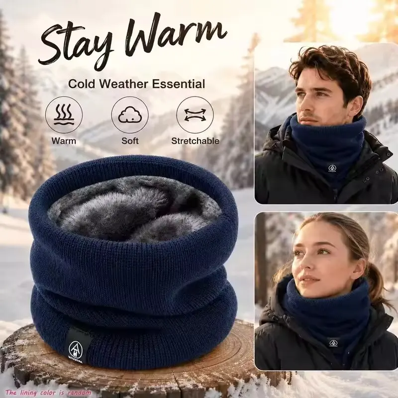 Winter Warm Knitted Neck Scarf for Women Men Plush Full Mask Outdoor Cashmere Solid Snood Scarves Thick Bufanda Muffler