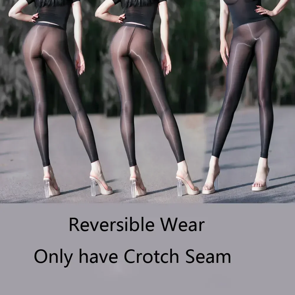 Women Sexy Pants Ultra-Thin Super Transparent Ice Silk Oil Glossy Tight Fitness Yoga Leggings Peach Hip Nude Hip Lifting Trouser