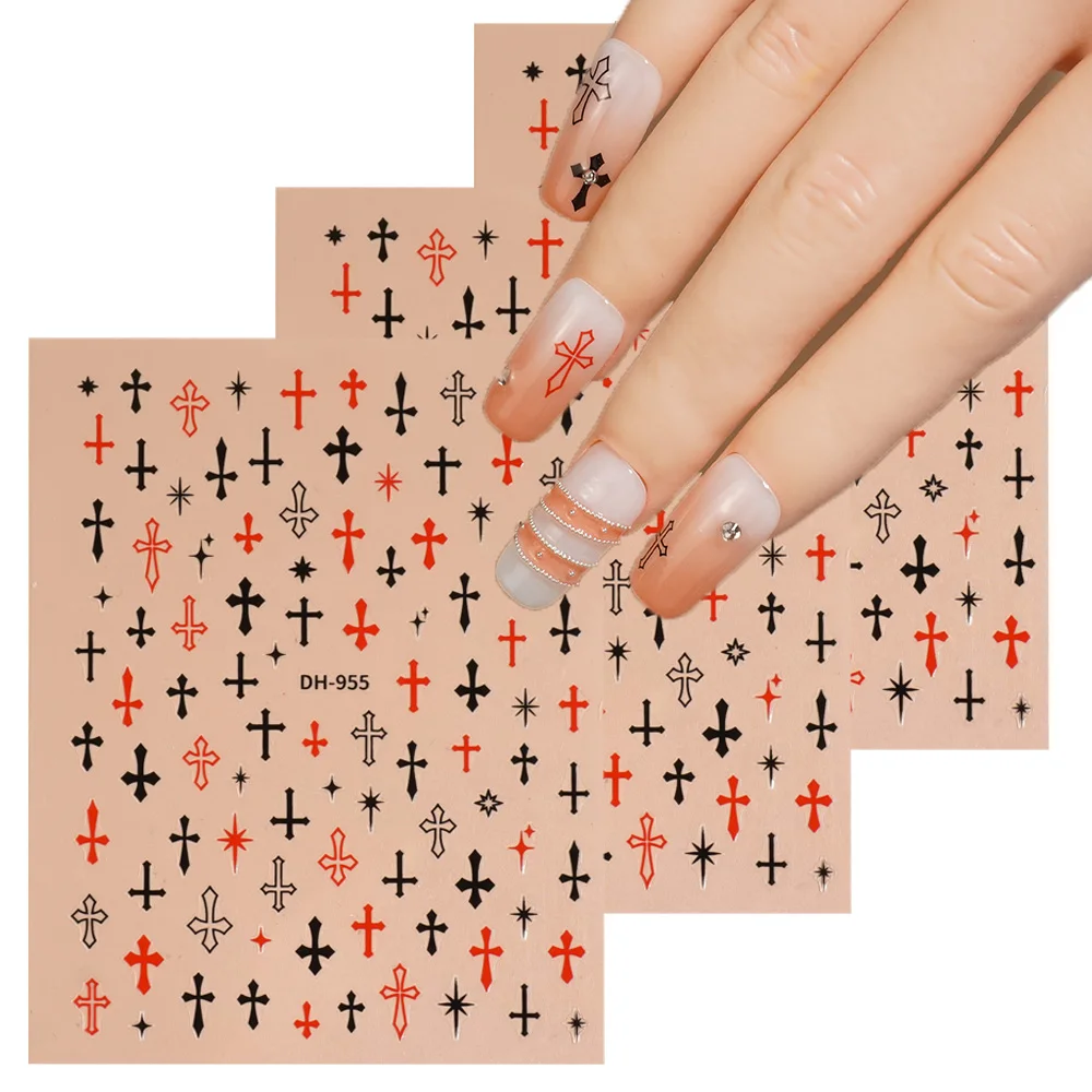 

1/5/10PCS Cross Star Nail Stickers 3D Flat Retro Punk Style Nail Art Stickers Women DIY Self-Adhesive Manicure Decorative Decals