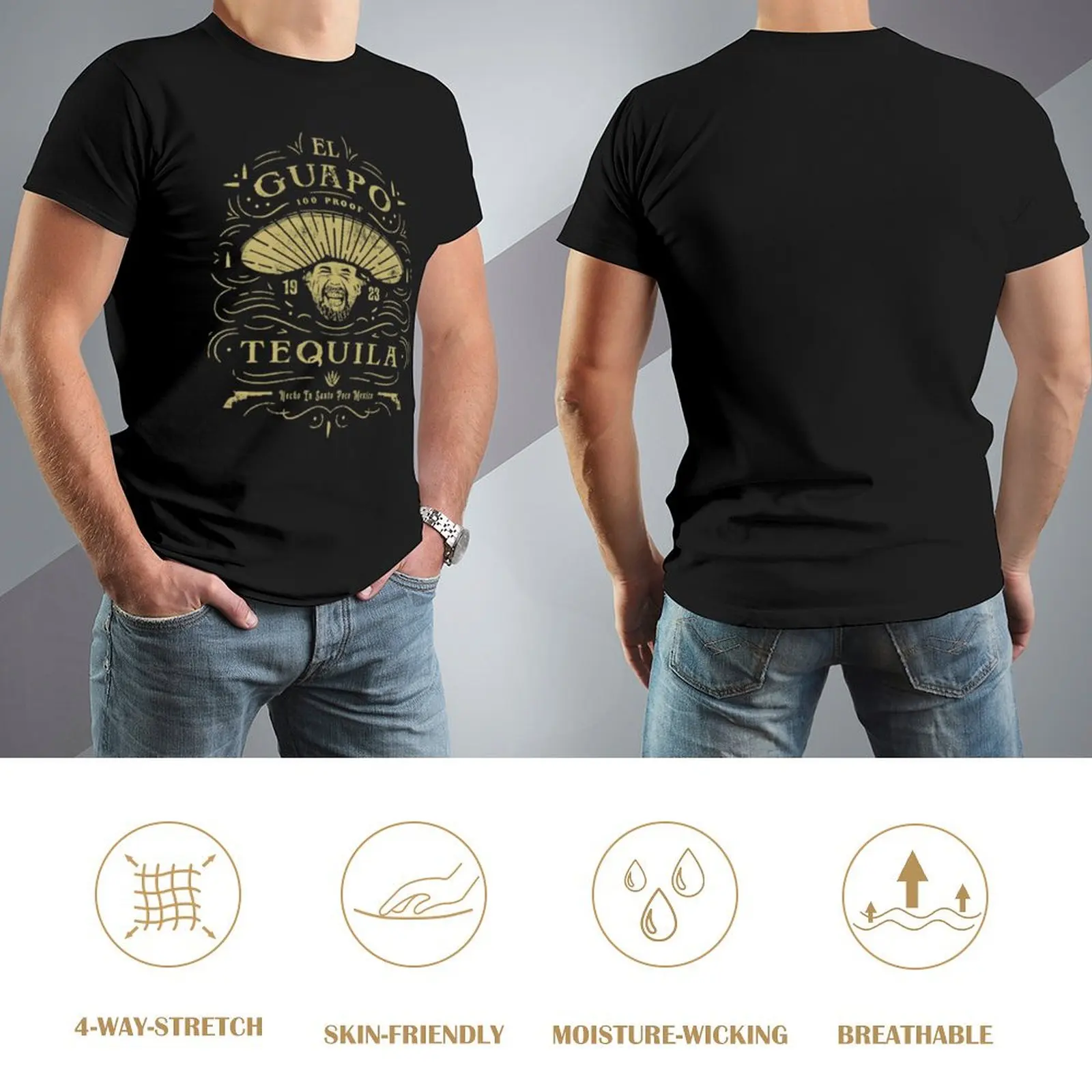 El Guapo Tequila Camiseta clássica gráfica meninos brancos camisetas pretas para homens