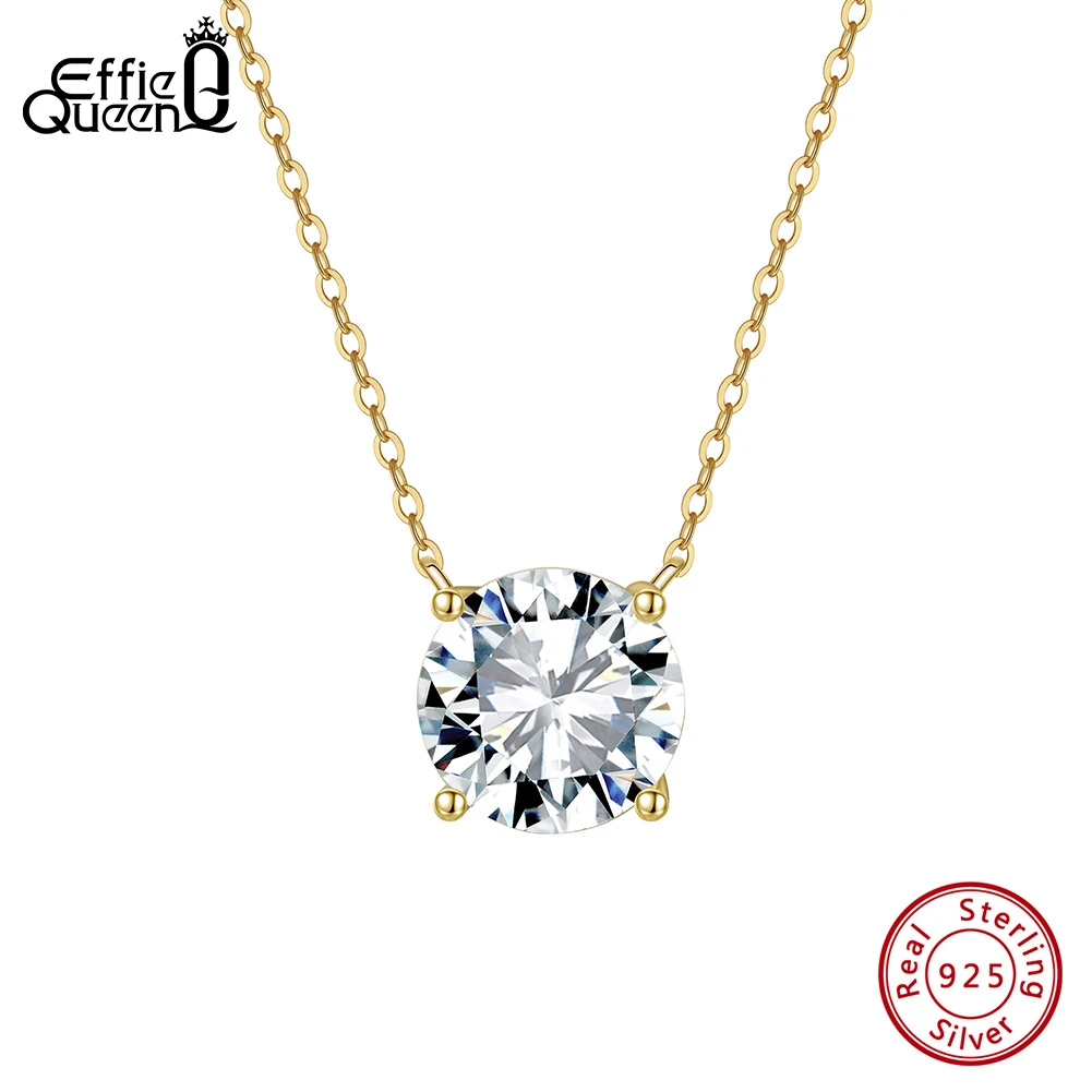 

Effie Queen 925 Solid Sterling Silver 14k Gold 1ct /2ct /3ct /4ct Round Cut Zirconia Pendant Necklace Simple Jewelry Women LZN24