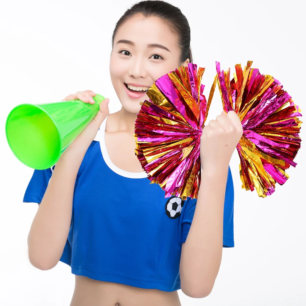 

4pcs Large Handle Golden Pink Mix Balls Cheerleading Pom Poms Durable Props For Squad Matches Parties Portable