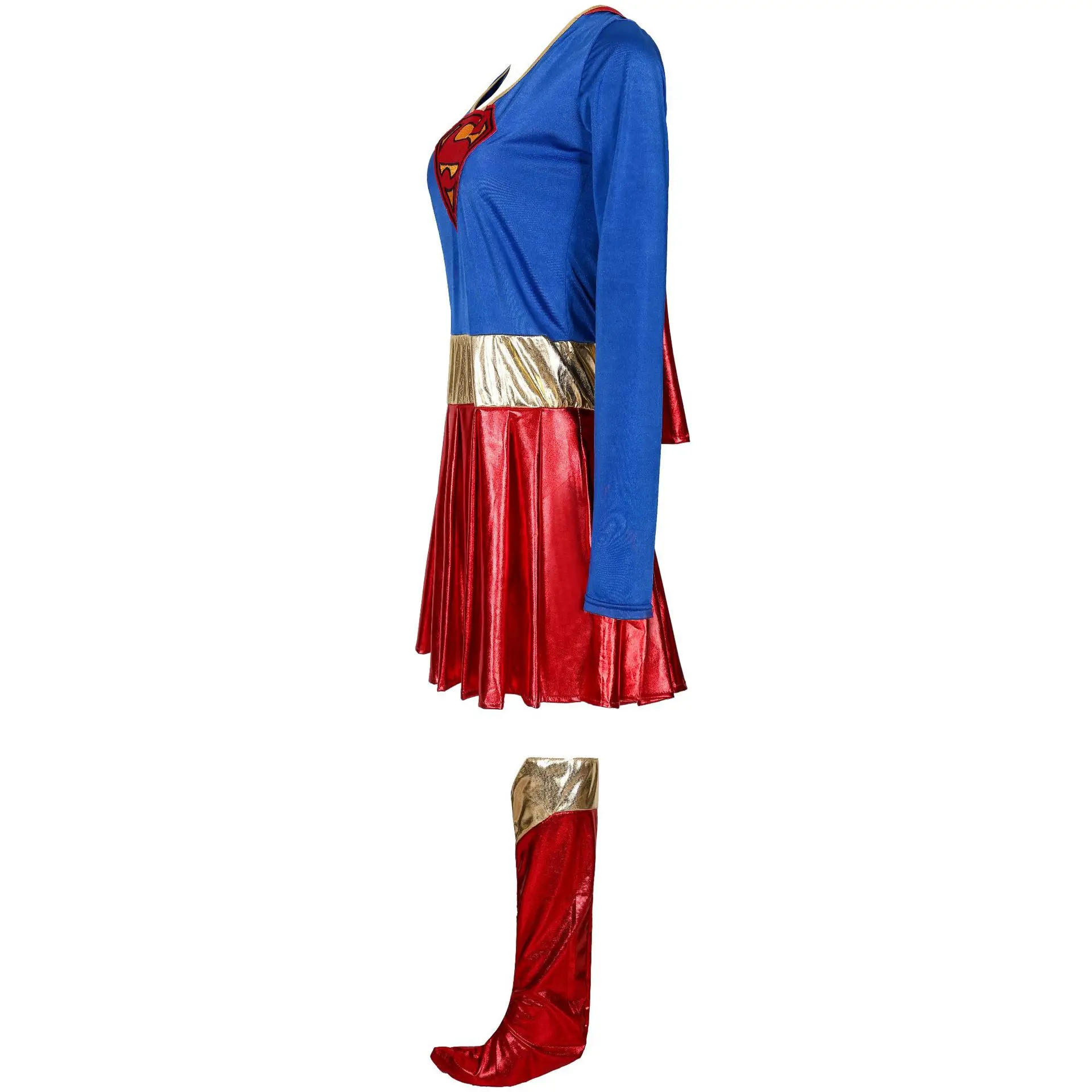 Deluxe Halloween Supergirl Costume Adult Women Superhero Superwoman Fancy Dress