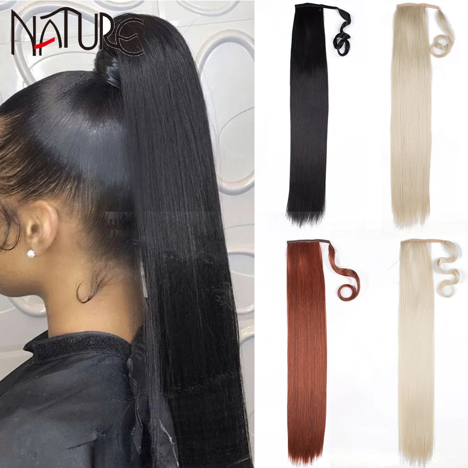 

Synthetic Ponytail Hair Extensions Black Straight Long Fake Hair Heat Reistant Clip In Ombre Ponytails Synthetic Hair For Women