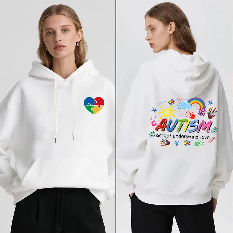 

Худи с принтом «Аутизм: Принятие, Понимание, Любовь» с аниме-сердцем, унисекс, с длинным рукавом, для повседневной носки, в стиле стритвир