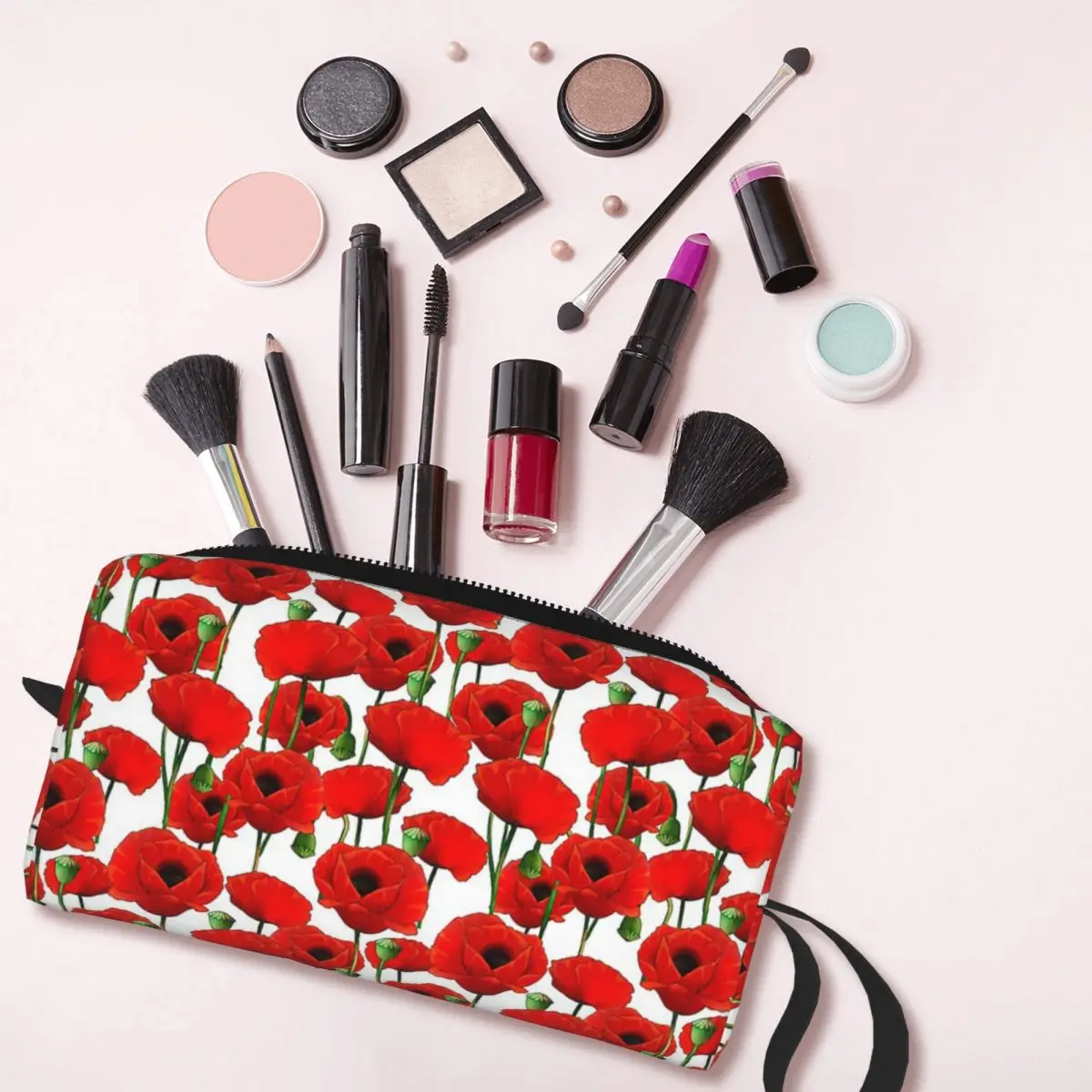 Poppy Pattern Makeup Bag Cosmetic Organizer Storage Dopp Kit Toiletry Cosmetic Bag for Women Beauty Travel Pencil Case