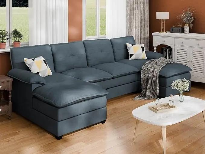 4 Seat Sectional Sofa Couches for Living Room, U-Shaped Sofa with Double Chaise, Modern Sleeper Sofa Large Lounge Couch for Apar