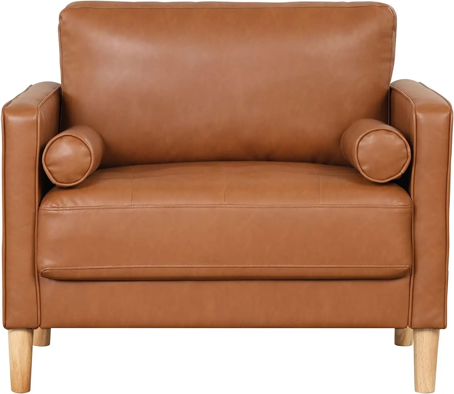 Lexington Chair Faux Leather Upholstery with Throw Pillows Natural Legs Pocket Coils Hardwood Frame 39.8