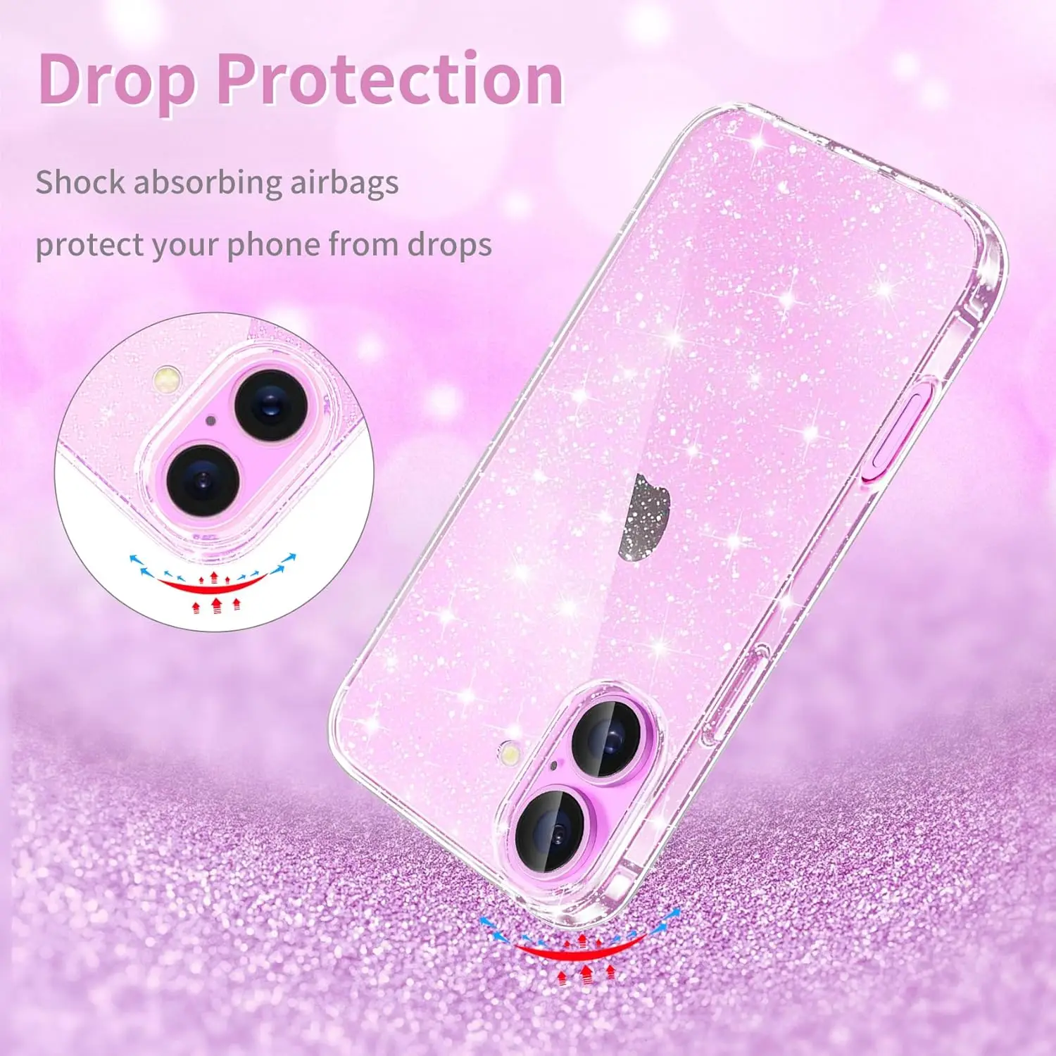 Clear Glitter Case For iPhone 16 Pro Max 15 Plus 14 13 Mini 12 11 X XS XR SE 2022 2020 8 7 15Pro 16Pro Sparkle Bling Phone Cover