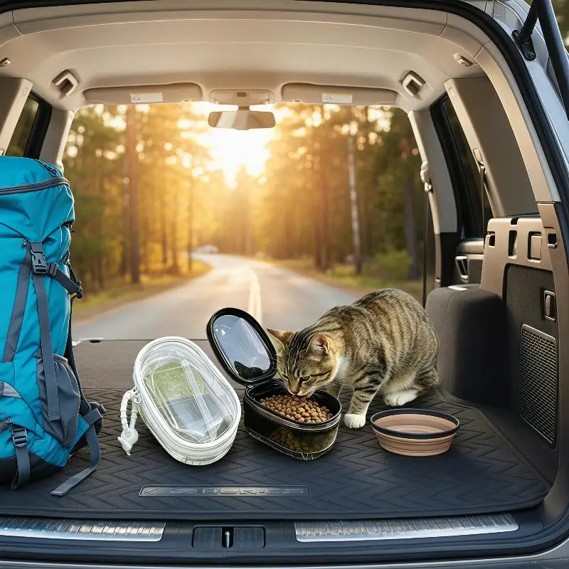 Portable Cat Food Feeding Bag Transparent Leakproof Compact Design BPA Free for Outdoor Hiking Travel Pet Walking
