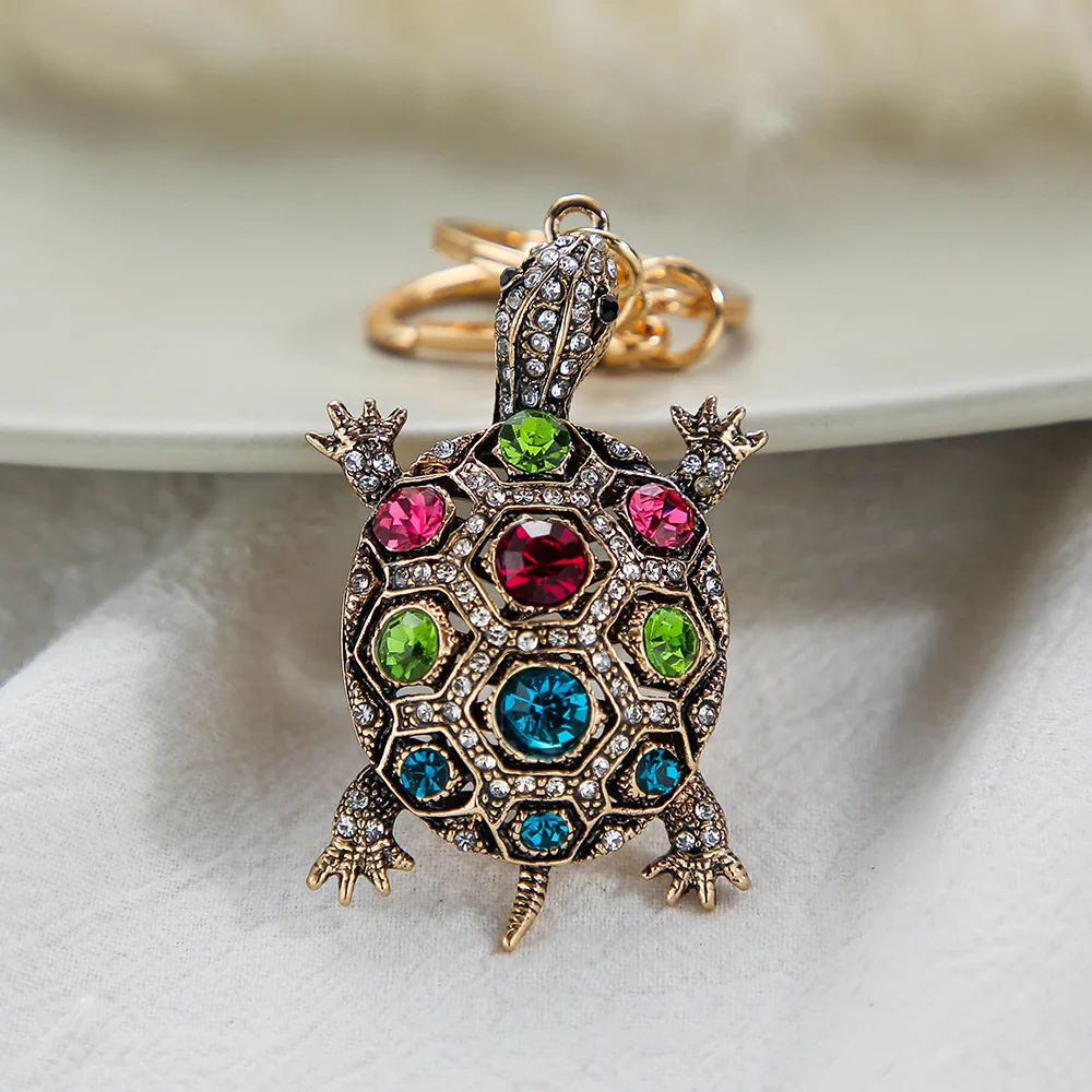 K68 Fashion Color Crystal Tortoise Key Chain Women Handbag Rhinestone Trinket Wedding Jewelry Man Car Keychain Girl Party Gift