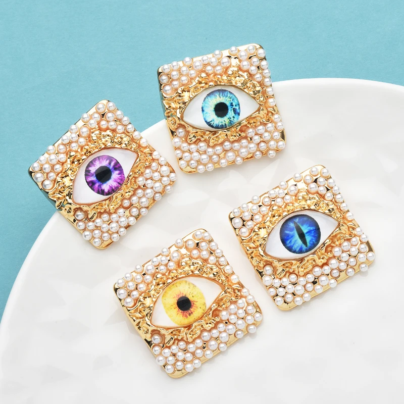Wuli&baby Pearl Eye Brooches For Women 4-color Beautiful Charming Eyes Party Office Badge Pins Gifts