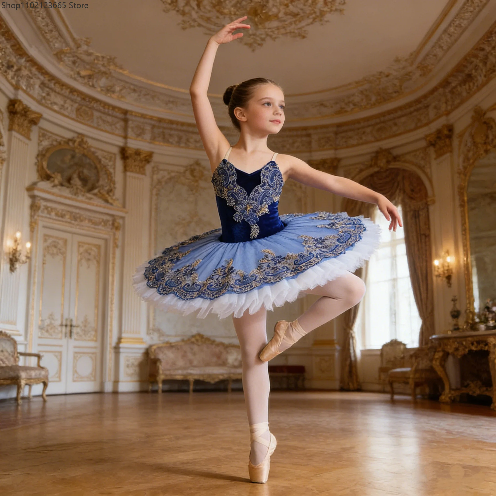 

Blue Professional Ballet Skirt Enfant Cosplay Flat-style Ballet Skirt Stage Performance Costume Adult Dance Competition Dress