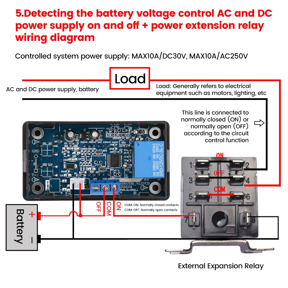 Trójcyfrowy wyświetlacz DC woltomierz DC 12V 24V 48V moduł sterujący przekaźnika zabezpieczenie przed przepięciem Czas ładowania i rozładowania H56