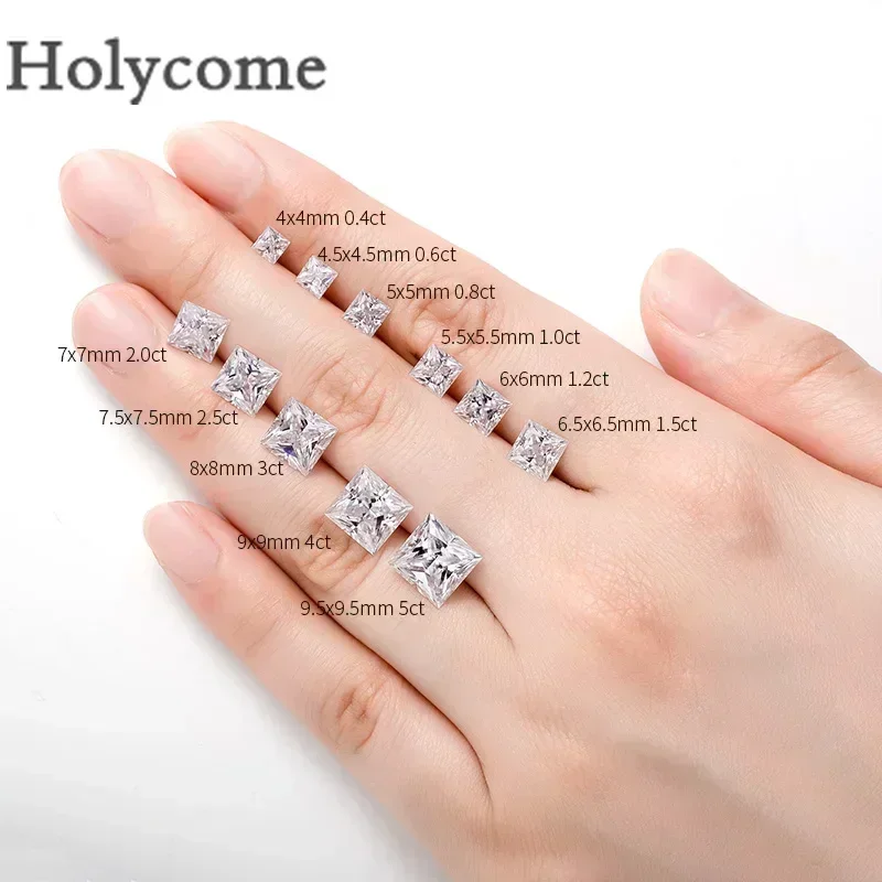 

Holycome Princess Shape Moissanite Brilliant Cut D Color VVS1 Wholesale Gems Factory Direct Sale GRA Certificate Jewelry Making