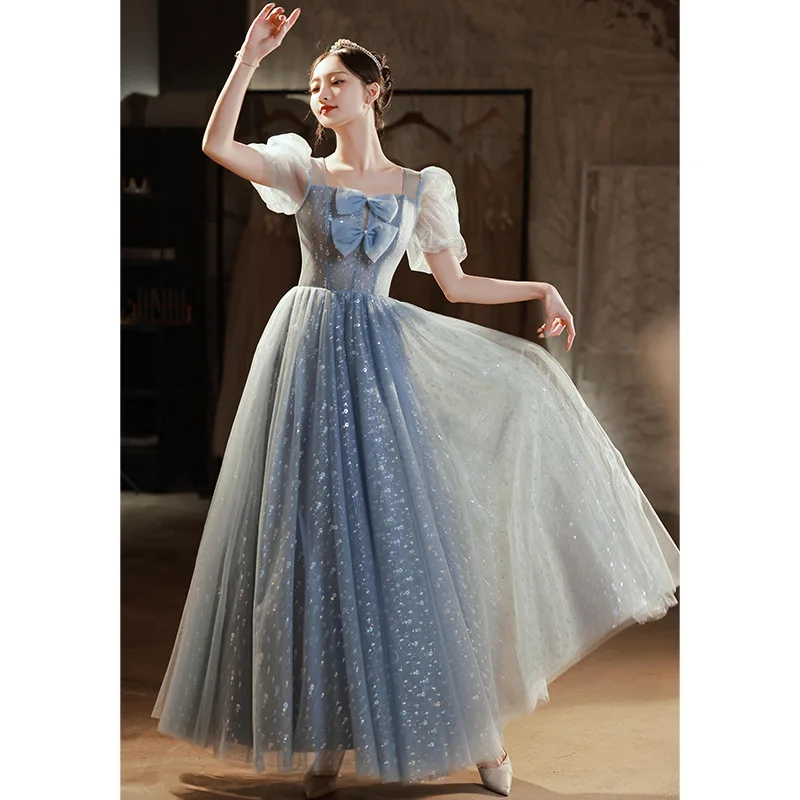 Dresses for Returned Scholars Association  student Elegant dress graduation ball gown lace Blue L0790