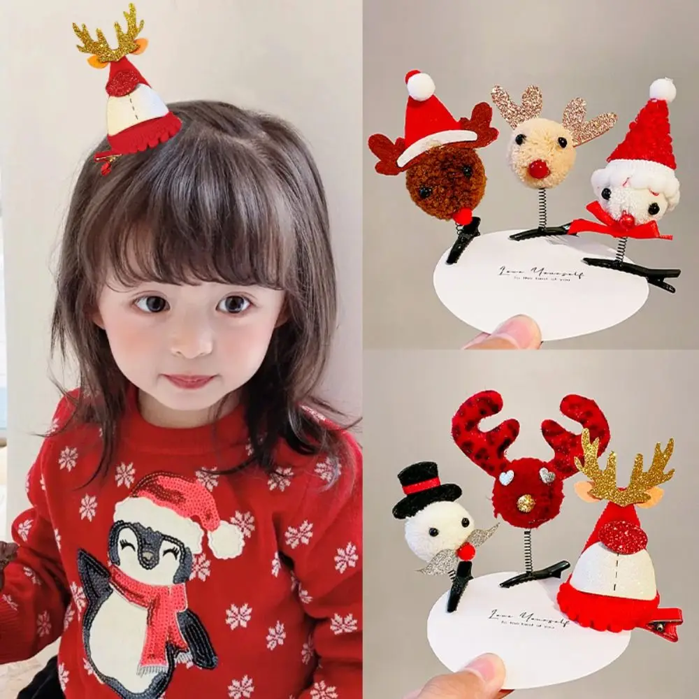 Merry Christmas Decor Christmas Hairpin Bowknot Sequin Children Deer antler Hair Clip Red Barrette Snowflake