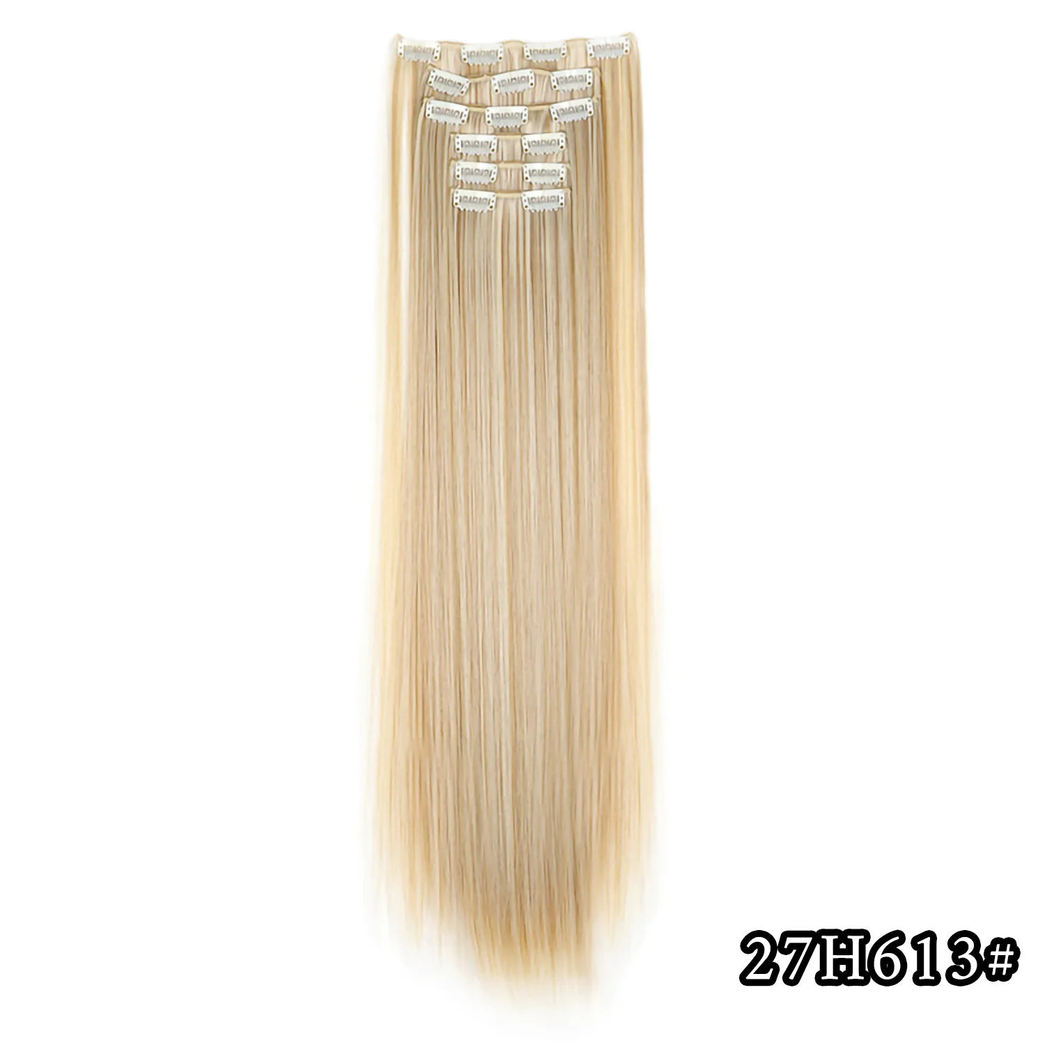 24 Zoll 16 Clips in Haarverlängerungen Lange glatte Frisur Synthetische blonde schwarze Haarteile Hitzebeständiges Kunsthaar Täglicher Gebrauch – Detail 15