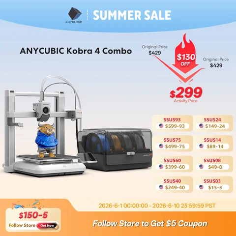 ANYCUBIC Kobra 4 or Kobra 4 Combo Multi-Color 3D Printer, LeviQ 3.0 Auto-Leveling, 49-Point Leveling, Up to 600mm/s Print Speed