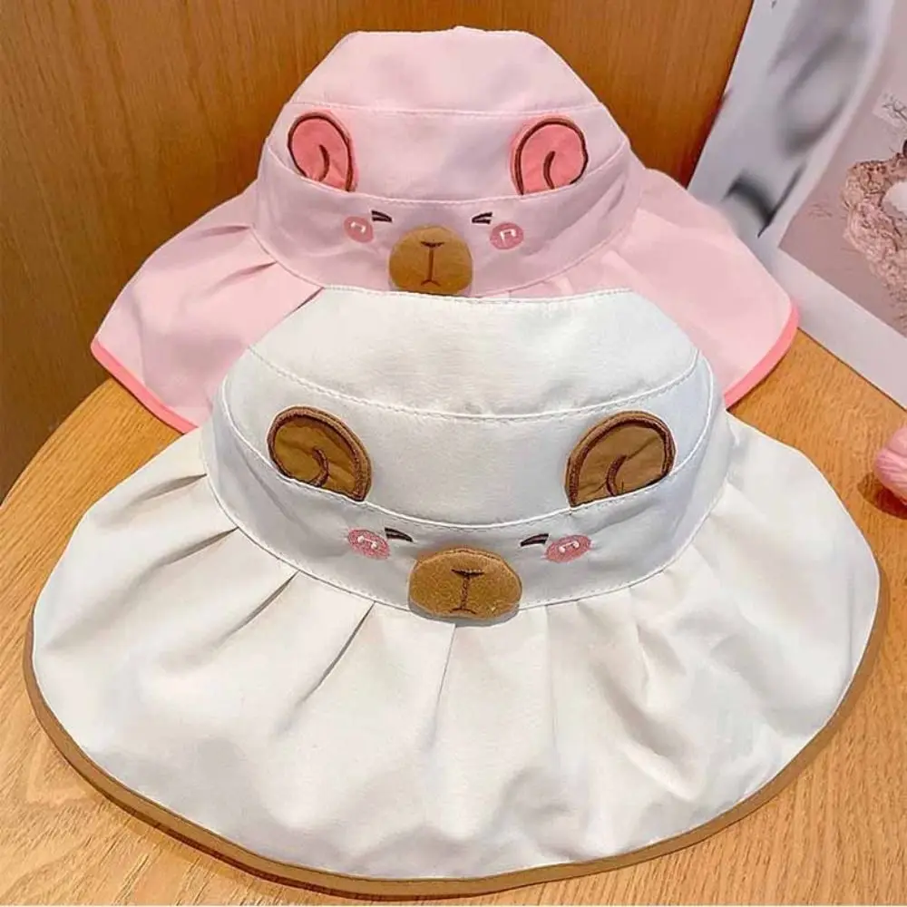 

Korean Style Cartoon Capybara Bucket Hat Solid Color Shading Hat Summer Kid Sunhat Quick-dry Anti-UV Sun Hat