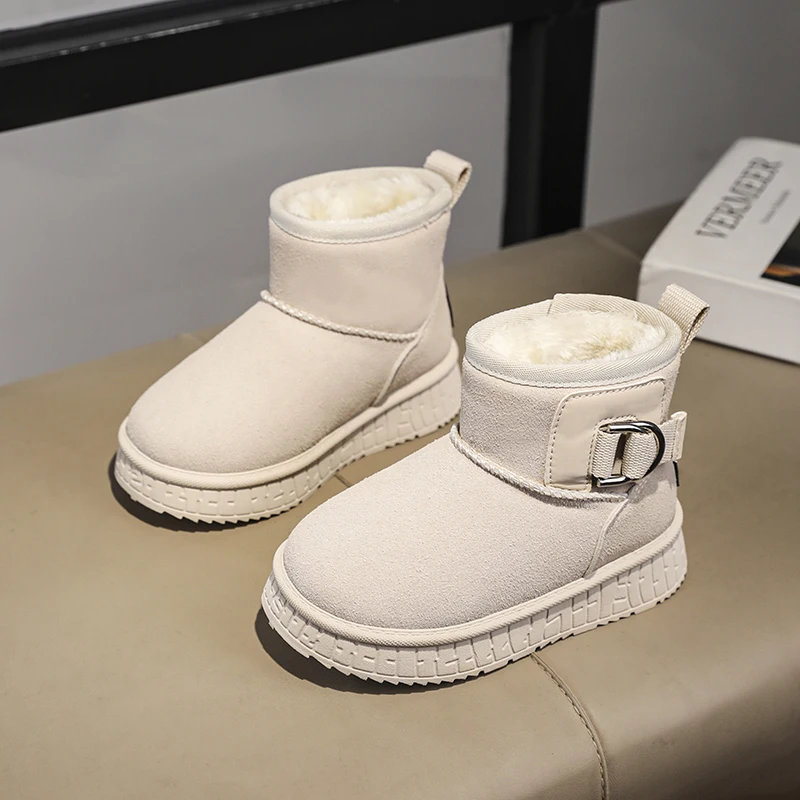

Winter Cute Warm Fashion Anti Slip Shoes Kids Boys Girls Leisure Thick Fur Platform Flat Short Boot Children Snow Boots Sneakers