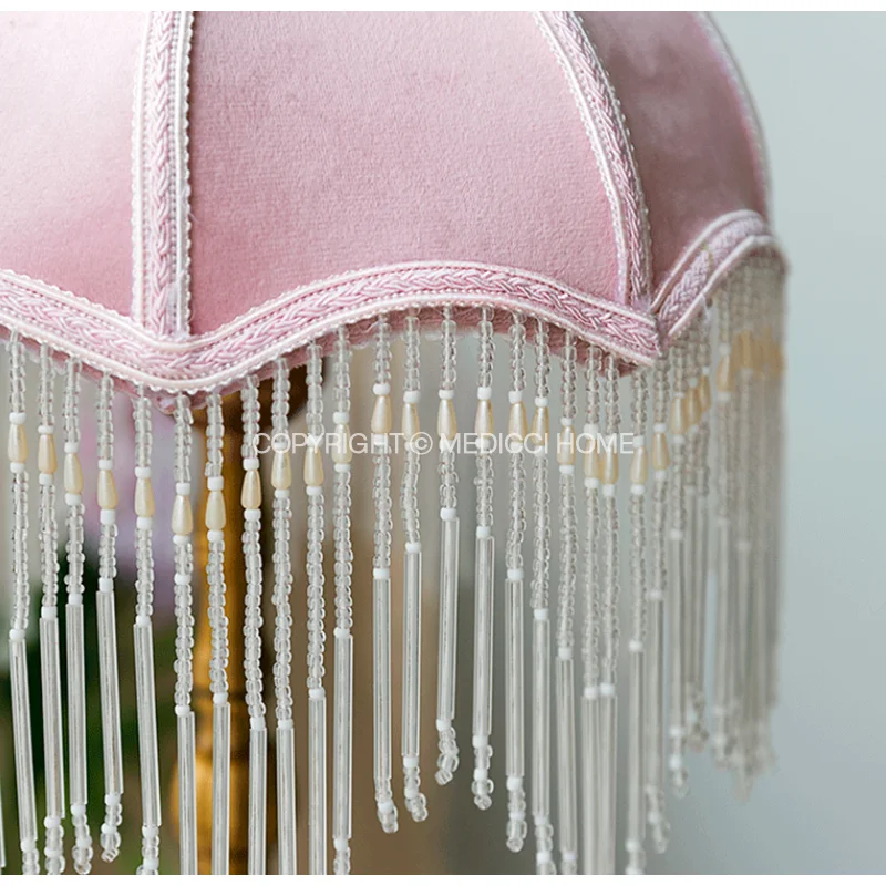 Medicci Home Retro Velvet Pink Lampshade With Beaded Tassel Girls Bedroom INS European Luxe Lamp Cover Replacement Dropshipping