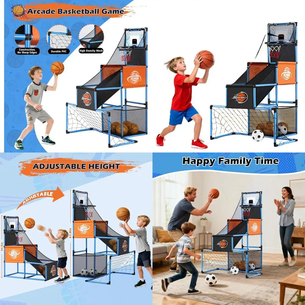 

Adjustable Basketball & Soccer Game Set for Kids, Ages 3-12, with 6 Balls and Pump, Perfect Birthday Gift