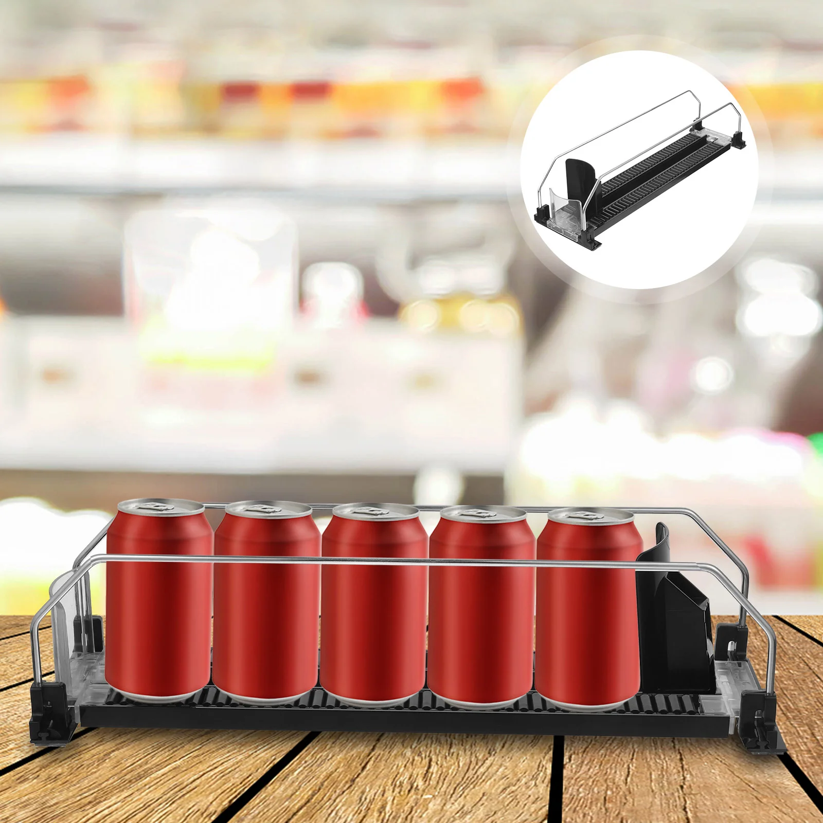 

Drink Display Holder Automatic Replenishment Pusher Refill Sliding System for Fridge Can Organizer Display Easy and convenient