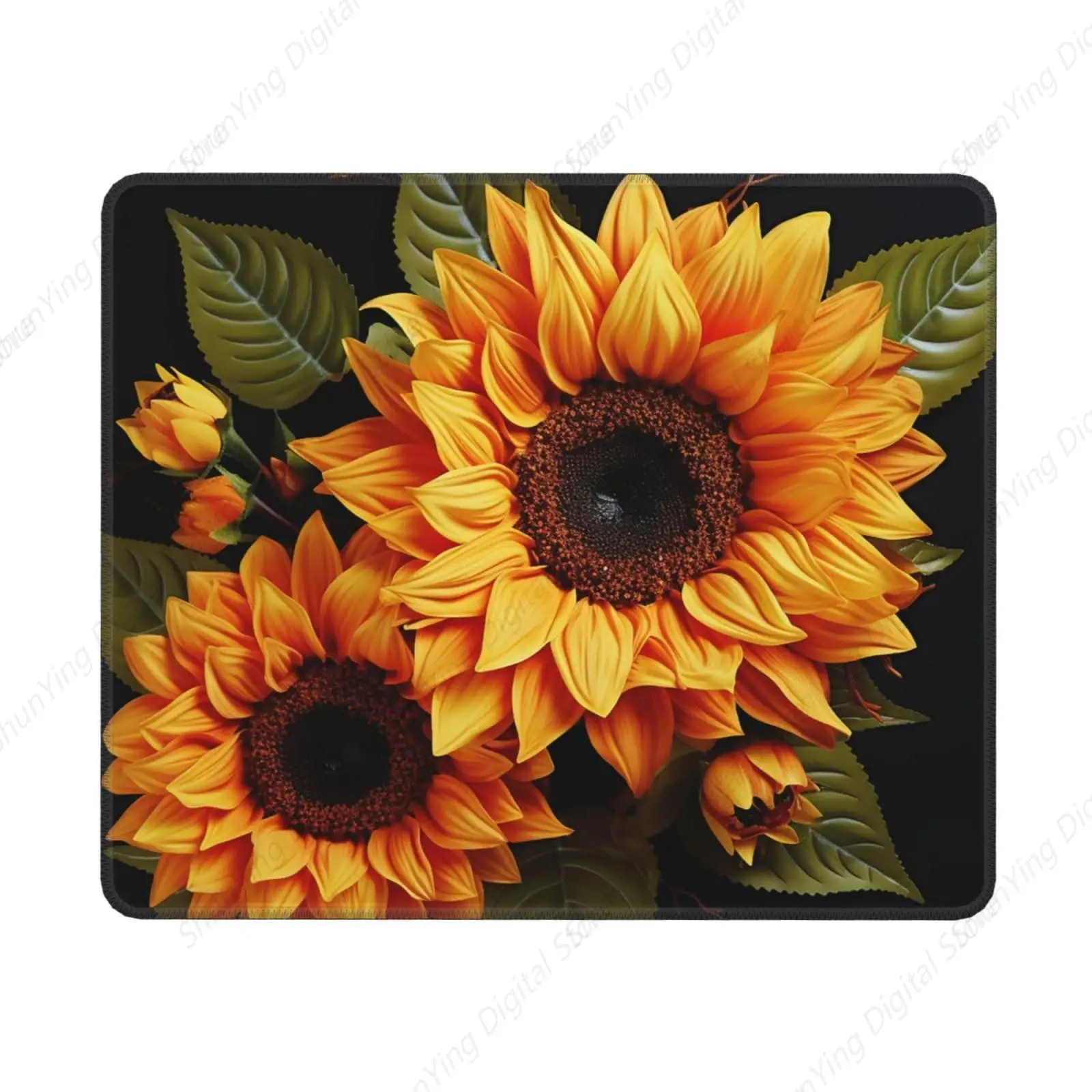 Anti Slip Rubber Base Gaming Mouse Pad With Black Background Sunflower Suitable For Gaming Office Laptops 18*22cm